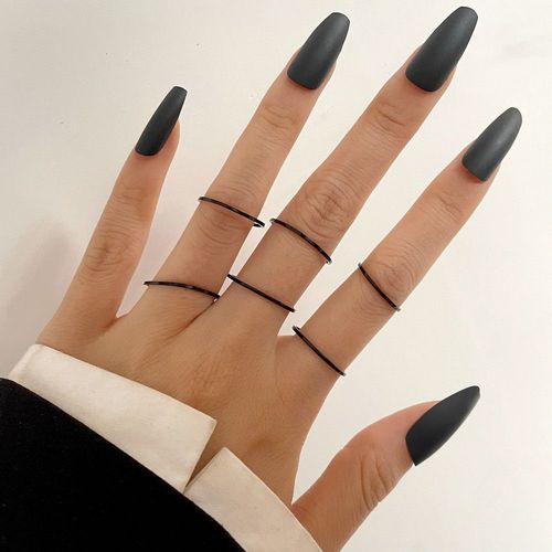 Lats-Bagues Punk Minimalistes En Métal Noir Lisse, Géométriques, Bijoux De Ixpour Femme Et Fille, 6 Pièces/Ensemble
