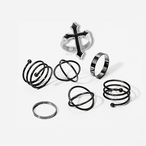 Lats-Bagues Punk Minimalistes En Métal Noir Lisse, Géométriques, Bijoux De Ixpour Femme Et Fille, 6 Pièces/Ensemble
