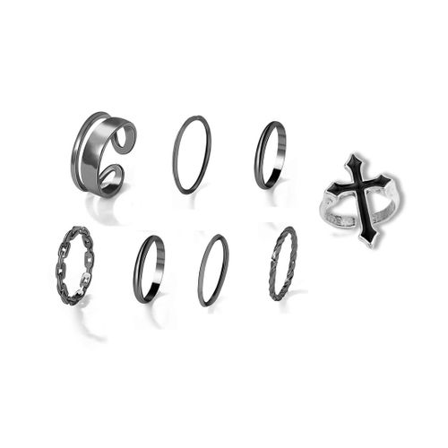Lats-Bagues Punk Minimalistes En Métal Noir Lisse, Géométriques, Bijoux De Ixpour Femme Et Fille, 6 Pièces/Ensemble