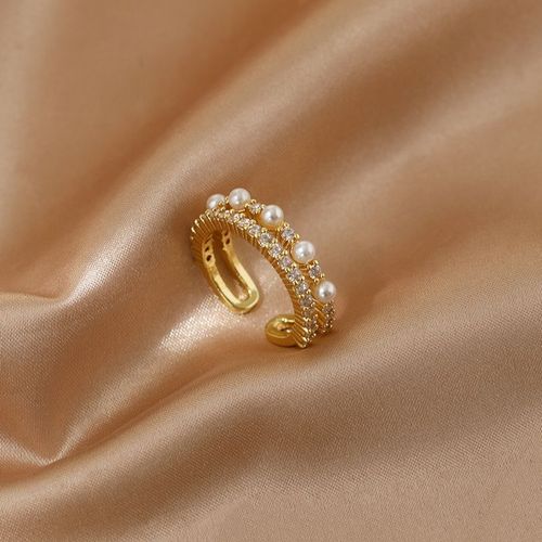 Lats ¿ Bague De Luxe En Zircon Doré Et À Perle Pour Femme, Anneau Vintage Ouvert, Bijoux Élégants Et Sexy, Cadeau À La Mode, 2021