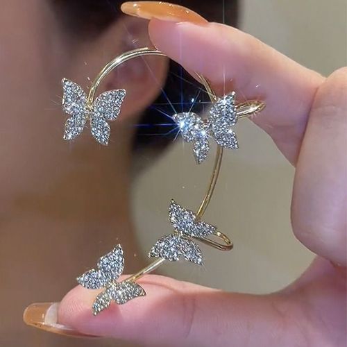 Boucles D'oreilles En Forme De Feuille Plaquée Argent Et Papillon Pour Femmes, Clips D'oreille Sans Piercing, Manchette D'oreille En Zircone Scintillante, Bijoux À La Mode, 2022