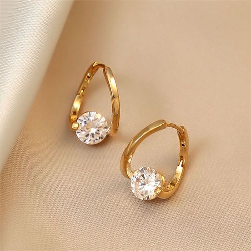 Lats-Boucles D'oreilles Créoles En Cristal Doré Pour Femmes Et Filles, Accessoires De Bijoux, Cadeaux Exquis, Mode Coréenne Populaire, Document De Luxe