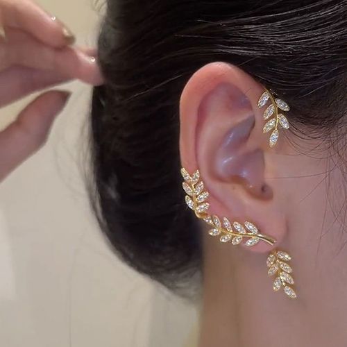 Boucles D'oreilles En Forme De Feuille Plaquée Argent Et Papillon Pour Femmes, Clips D'oreille Sans Piercing, Manchette D'oreille En Zircone Scintillante, Bijoux À La Mode, 2022