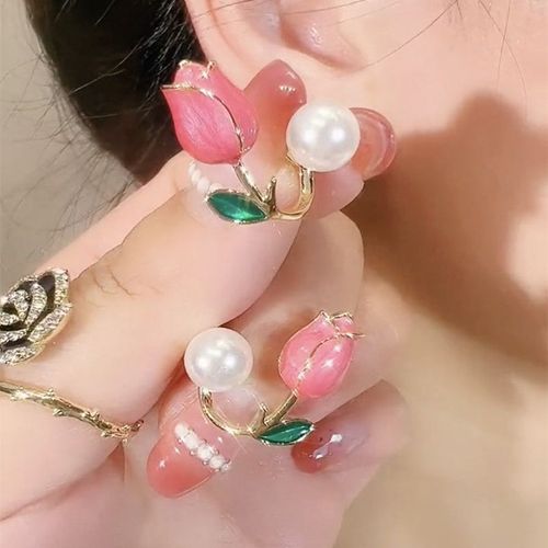 Lats ¿ Boucles D'oreilles En Perle De Tulipe Rose Fraîche Pour Femmes, À La Mode, Adorable, Tendance Coréenne, 2022