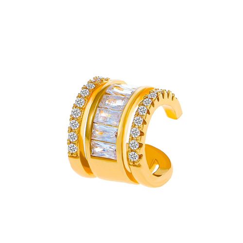 Lats ¿ Boucles D'oreilles À Double Couche En Zircon Doré Pour Femmes Et Hommes, 1 Pièce, Manchette D'oreille C Créative, Sans Piercing, Clip D'oreille Tendance, Bijoux Cadeau