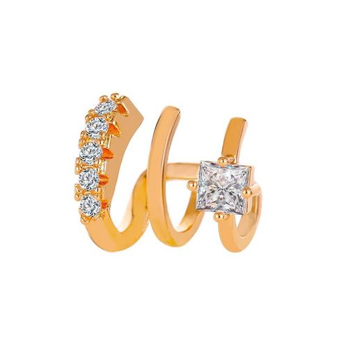 Lats ¿ Boucles D'oreilles À Double Couche En Zircon Doré Pour Femmes Et Hommes, 1 Pièce, Manchette D'oreille C Créative, Sans Piercing, Clip D'oreille Tendance, Bijoux Cadeau