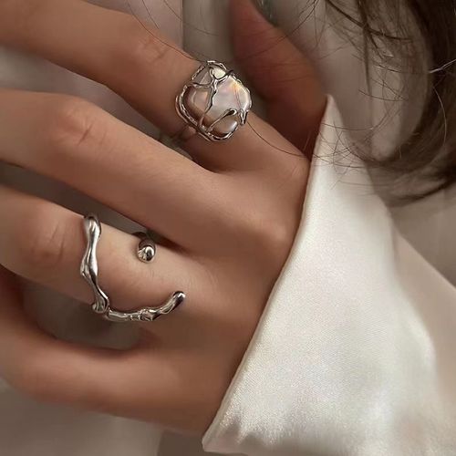Lats-Bague Creuse En Opale Irrégulière Pour Femme, Esthétique Egirl, Argent Chimé, Document Créatif, Bijoux À La Mode, Vente En Gros