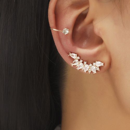 Lats ¿ Boucles D'oreilles À Clips Pour Femmes Et Hommes, Couleur Or Blanc, Feuilles De Zircon, Créatif, Simple, Manchette D'oreille, Non Piercing, Ensemble De Clips D'oreille, Bijoux Tendance
