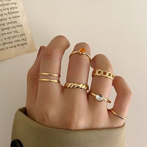 Lats-Bagues Punk Minimalistes En Métal Noir Lisse, Géométriques, Bijoux De Ixpour Femme Et Fille, 6 Pièces/Ensemble