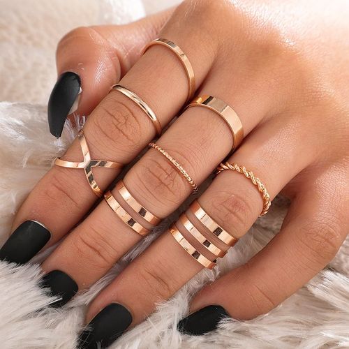 Lats-Bagues Punk Minimalistes En Métal Noir Lisse, Géométriques, Bijoux De Ixpour Femme Et Fille, 6 Pièces/Ensemble