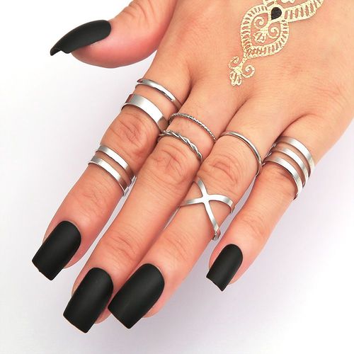 Lats-Bagues Punk Minimalistes En Métal Noir Lisse, Géométriques, Bijoux De Ixpour Femme Et Fille, 6 Pièces/Ensemble