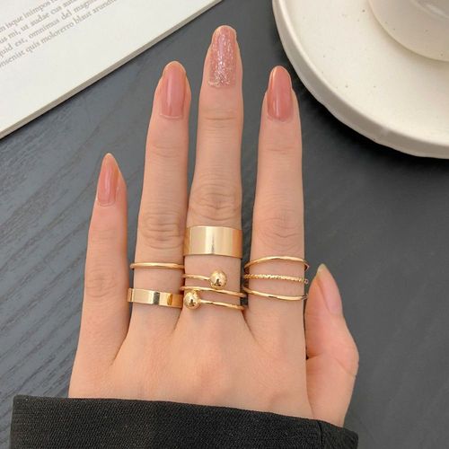 Lats-Bagues Punk Minimalistes En Métal Noir Lisse, Géométriques, Bijoux De Ixpour Femme Et Fille, 6 Pièces/Ensemble