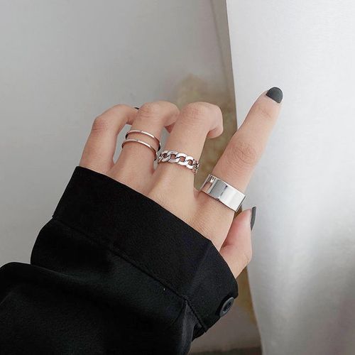 Lats-Bagues Punk Minimalistes En Métal Noir Lisse, Géométriques, Bijoux De Ixpour Femme Et Fille, 6 Pièces/Ensemble