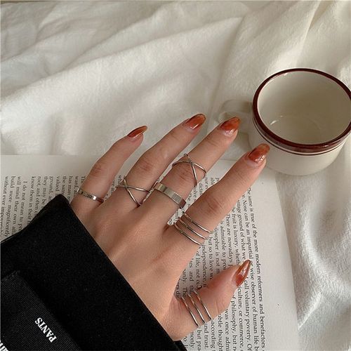 Lats-Bagues Punk Minimalistes En Métal Noir Lisse, Géométriques, Bijoux De Ixpour Femme Et Fille, 6 Pièces/Ensemble