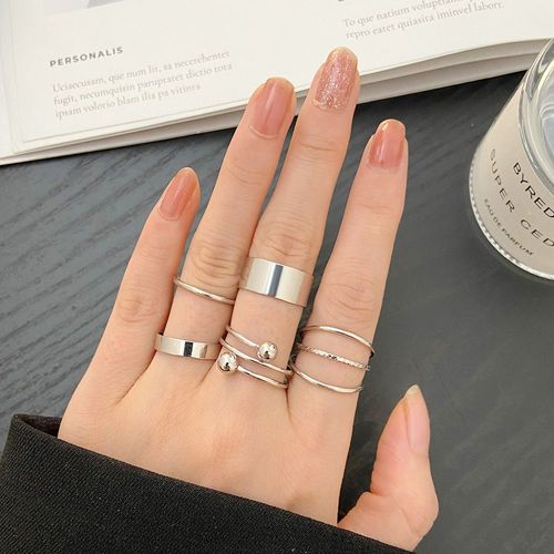 Lats-Bagues Punk Minimalistes En Métal Noir Lisse, Géométriques, Bijoux De Ixpour Femme Et Fille, 6 Pièces/Ensemble