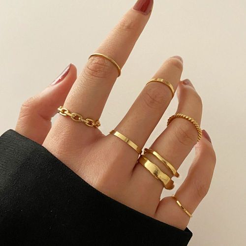 Lats-Bagues Punk Minimalistes En Métal Noir Lisse, Géométriques, Bijoux De Ixpour Femme Et Fille, 6 Pièces/Ensemble