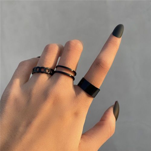 Lats-Bagues Punk Minimalistes En Métal Noir Lisse, Géométriques, Bijoux De Ixpour Femme Et Fille, 6 Pièces/Ensemble