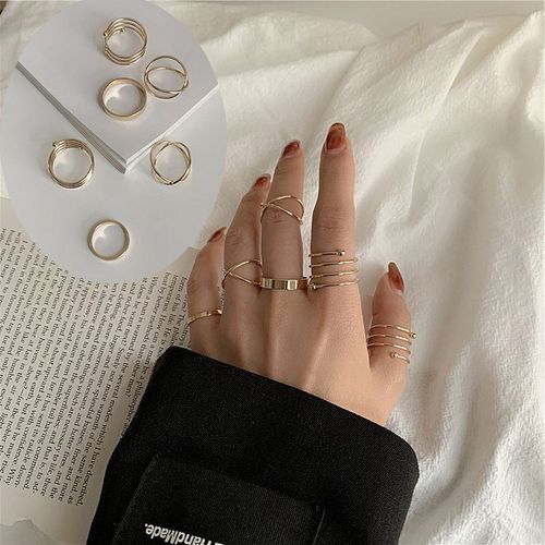 Lats-Bagues Punk Minimalistes En Métal Noir Lisse, Géométriques, Bijoux De Ixpour Femme Et Fille, 6 Pièces/Ensemble