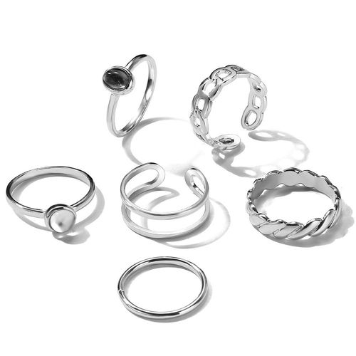 Lats-Bagues Punk Minimalistes En Métal Noir Lisse, Géométriques, Bijoux De Ixpour Femme Et Fille, 6 Pièces/Ensemble