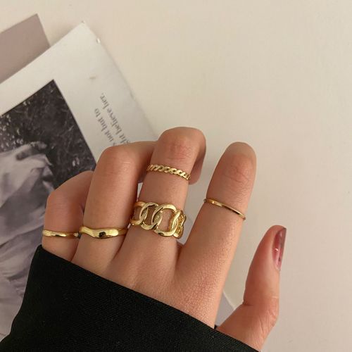 Lats-Bagues Punk Minimalistes En Métal Noir Lisse, Géométriques, Bijoux De Ixpour Femme Et Fille, 6 Pièces/Ensemble