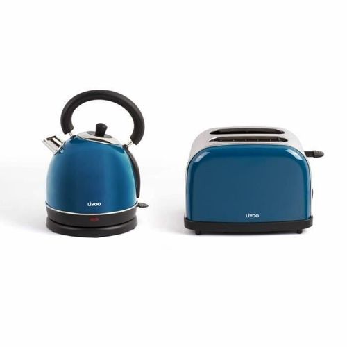 Livoo Dod136b Set Petit Dejeuner Vintage Bouilloire Electrique Grille Pain Bleu Rakuten