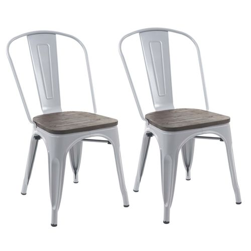 2x Chaise De Bistro Hwc-A73, Avec Siège En Bois, Chaise Empilable, Métal, Design Industriel   Gris
