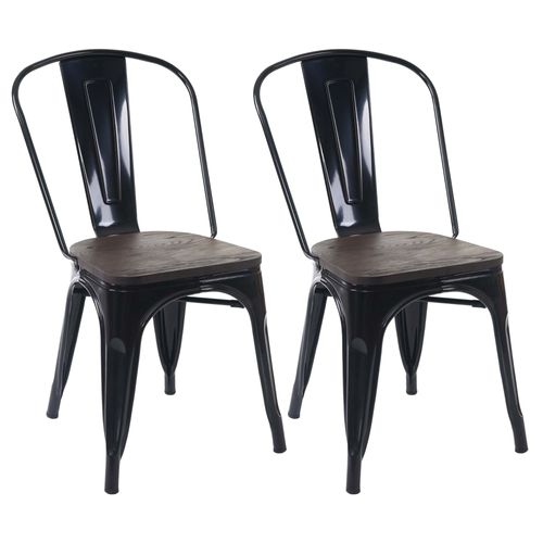 2x Chaise De Bistro Hwc-A73, Avec Siège En Bois, Chaise Empilable, Métal, Design Industriel   Noir