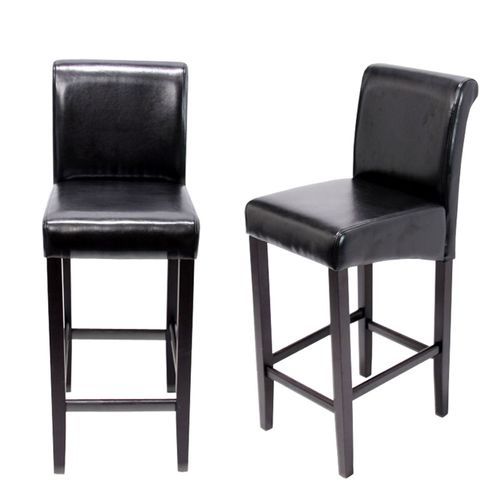 Lot De 2 Tabourets De Bar Hwc-C33, Bois   Cuir Reconstitué, Noir/Pieds Foncés