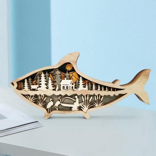 Figurines en bois d'animaux marins, décoration sur le thème marin, poisson sculpté nautique suspendu pour étagère de table, décor de plage et de chalet