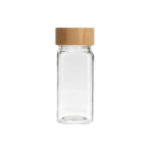 Bouteille D'assaisonnement En Verre Avec Couvercle En Bois, Pot À Épices Carré Transparent, Récipient À Condiments Sels Pour La Cuisine, Pot À Épices Bbq