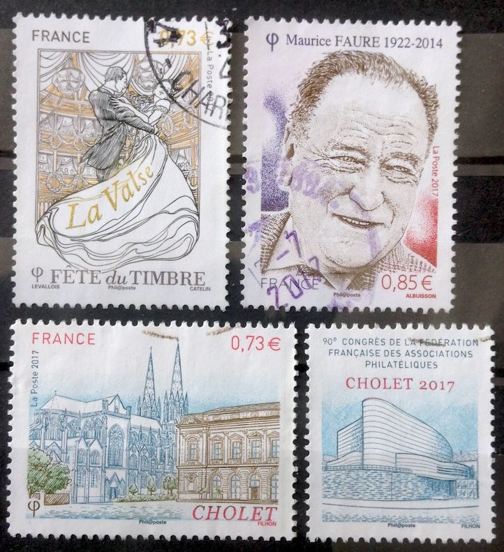 Fête Du Timbre 2017 - Valse 0,73€ (N° 5130) + Maurice Faure 0,85€ (N° 5134) + Cholet 0,73€ (N° 5142) Obl - France Année 2017 - Brn83 - N32715