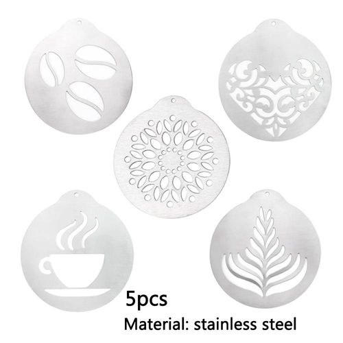 Pochoirs À Café En Acier Inoxydable, 5 Pièces, Bricolage, Moule Artistique Pour Café Latte, Café En Poudre, Outils De Tamis, Accessoires De Bar De Cuisine