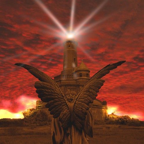 Gothique Poster Reproduction Ange Gardien Approche Une Phare Au Ciel Rouge Sang 40x40 Cm Rakuten