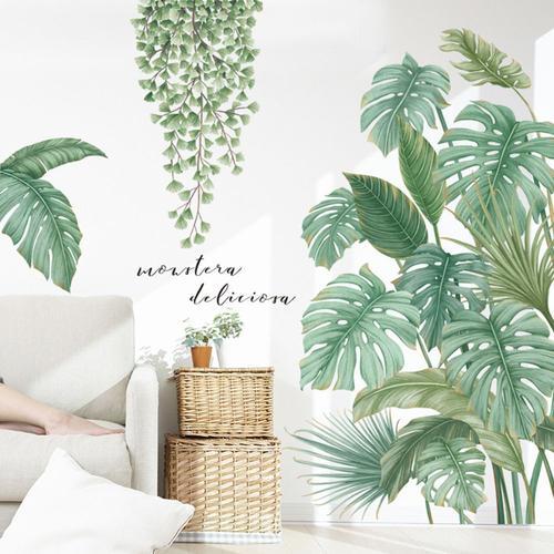 Autocollants muraux plantes tropicales de style nordique, stickers muraux feuilles en vinyle pour salon chambre à coucher, affiche d'art écologique, décor à la maison