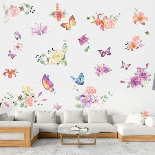 Autocollants muraux amovibles motif fleur et papillon, papier peint pour décoration de maison