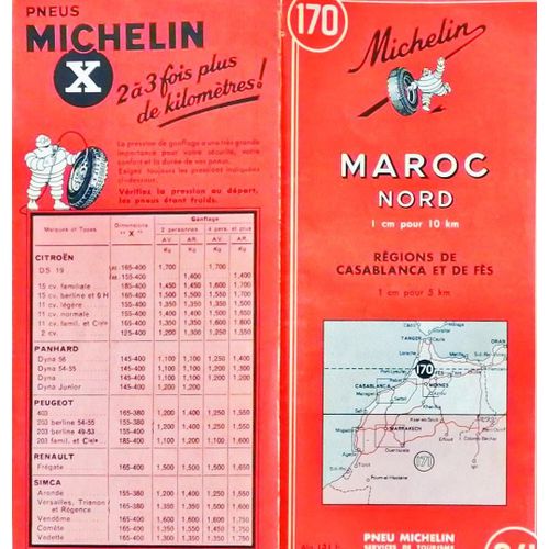 Carte Michelin N° 170 Maroc Nord -Casablanca - Fés 1954