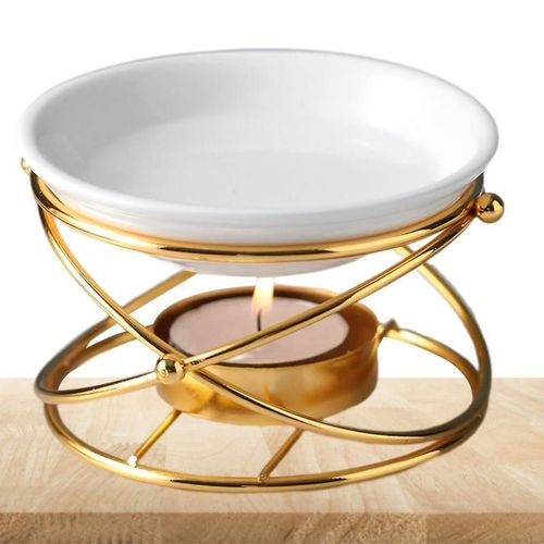 Brûleur d'huile essentielle européen avec bol en céramique doré, photophore romantique délicat, porte-bougie, diffuseur d'arômes