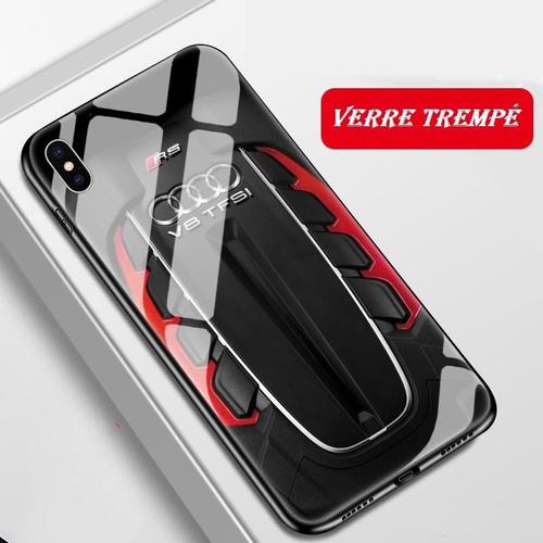 Etui Coque Iphone X/Xs Audi V8 Tfsi Rs En Verre Trempé A3/A4/A5/A6 Sline Quattro ++