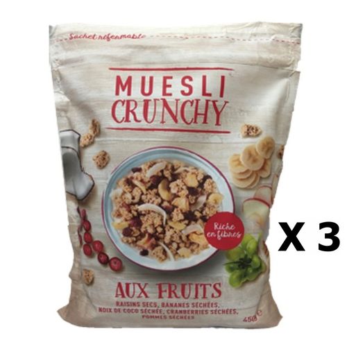 Lot 3x Muesli Croustillant Aux Fruits - Paquet 450g
