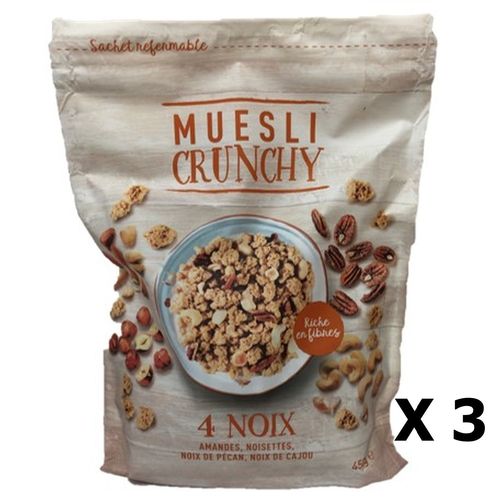 Lot 3x Muesli Croustillant 4 Noix - Paquet 450g