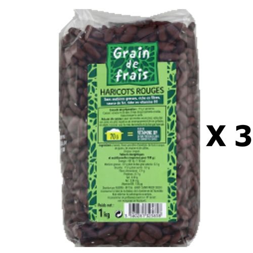 Lot 3x Haricot Rouge - Grain De Frais - Paquet 1kg