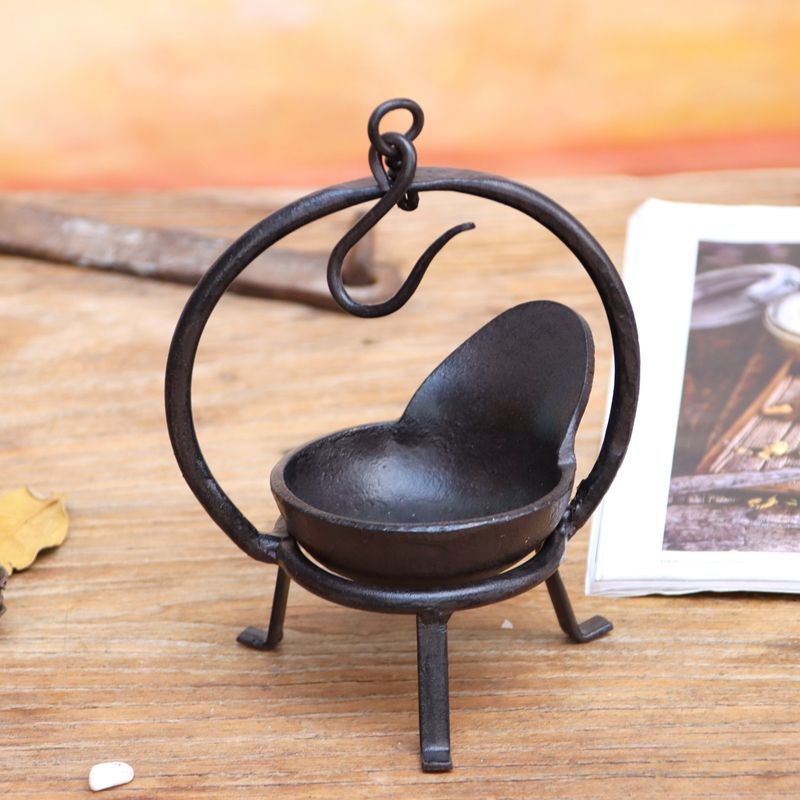 Nouveau trpied Antique en fer, support de lampe au beurre e... - 3