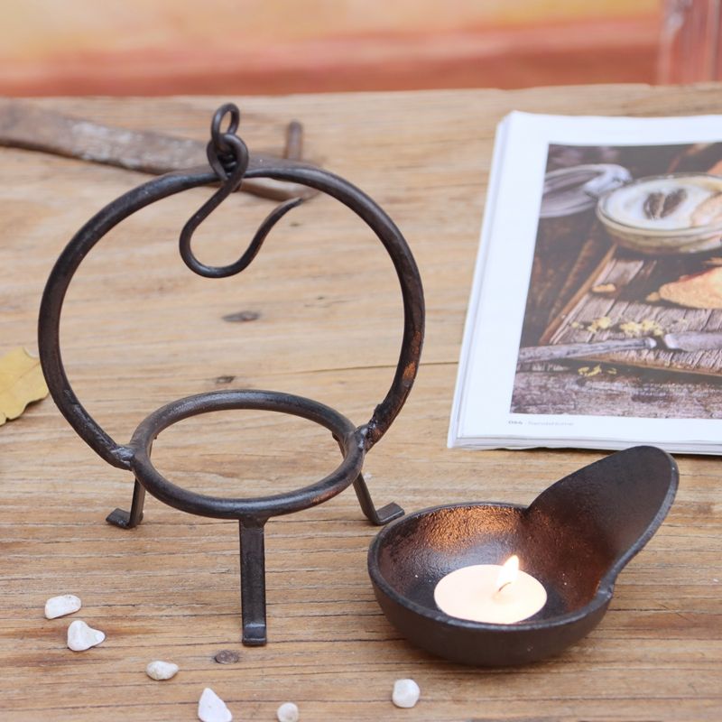 Nouveau trpied Antique en fer, support de lampe au beurre e... - 4