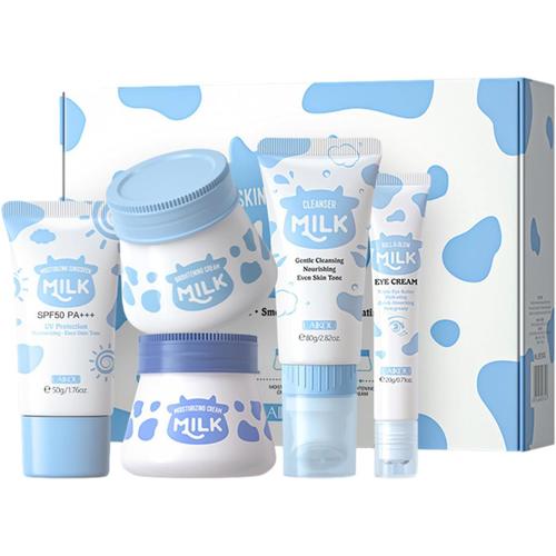 5 Pièces Milk Skincare Kit, Coffret Beauté Ado Fille, Kit De Soins De La Peau, Coffret Soin Femme, Ensemble De Soins Du Visage Hydratants, Ensemble De Soins De La Peau Avec Nettoyant, Crème 