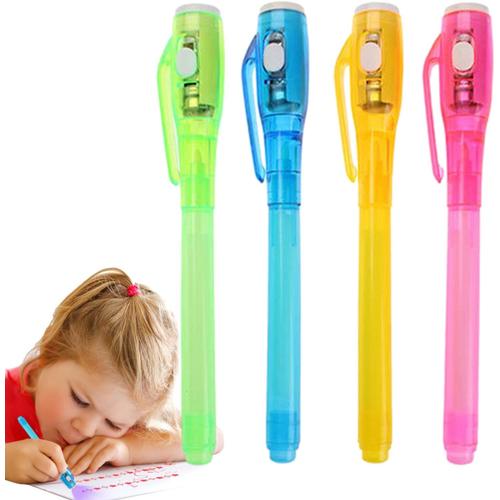 Stylos À Encre Disparaissante Avec Lumière Uv,Stylo Marqueur Traceur 4 Pièces Avec Lumière Uv | Stylo D'halloween Lavable, Marqueur Permanent Pour Message Secret, Pour Entreprise, École,