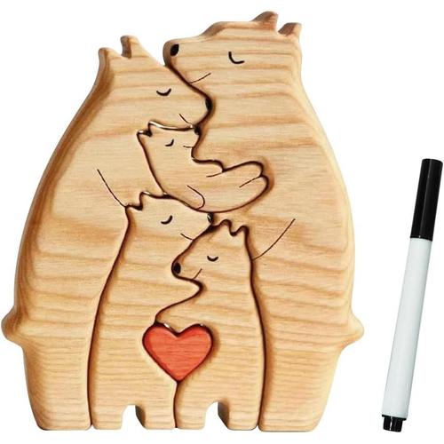 Ours De Puzzle Famille En Bois Personnalisé, Puzzle D¿Art En Bois, Puzzle Familial Ours En Bois, Statue En Bois De Famille D'animaux, Pour Décoration De Bureau, Pour La Famille