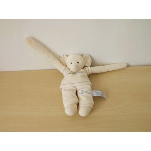 Doudou Éléphant Blanc Gris Accroche Porte Baby Sleeps Tiamo