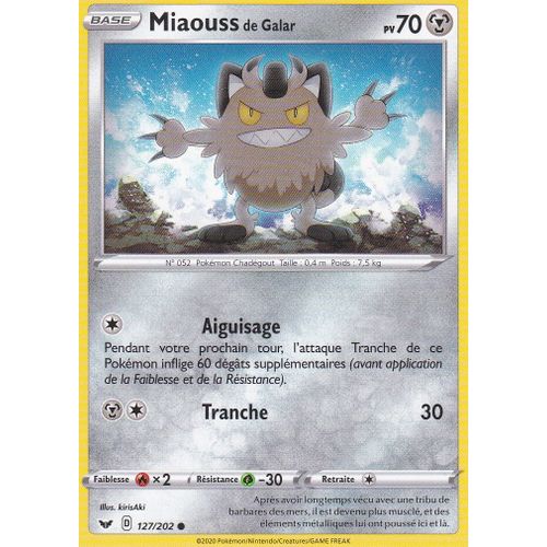Carte Pokemon - Miaouss De Galar - 127/202 - Épée Et Bouclier