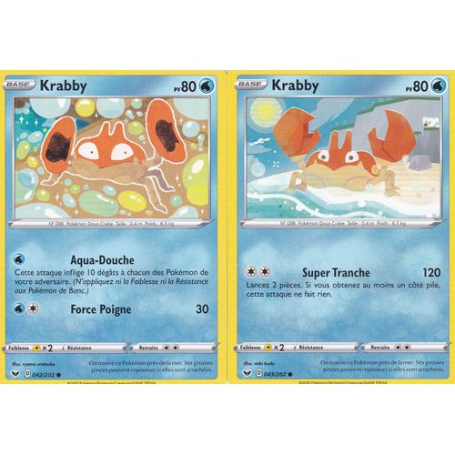 2 Cartes Pokemon - Krabby - 043/202 + Krabby - 042/202 - Épée Et Bouclier