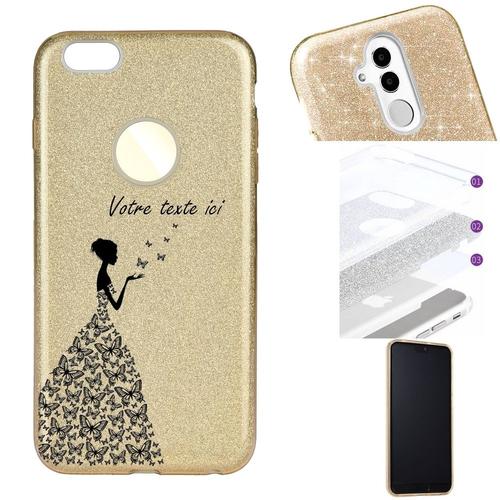 Coque Iphone 6 6s Glitter Paillettes Dore Fee Papillon Personnalisee